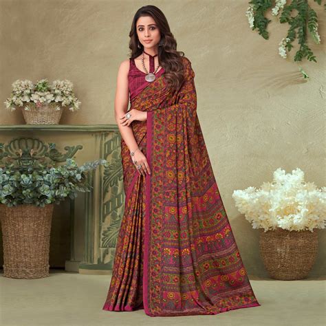 Black Floral Printed Crepe Saree