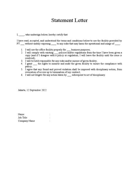 Image result for Statement Letter Example