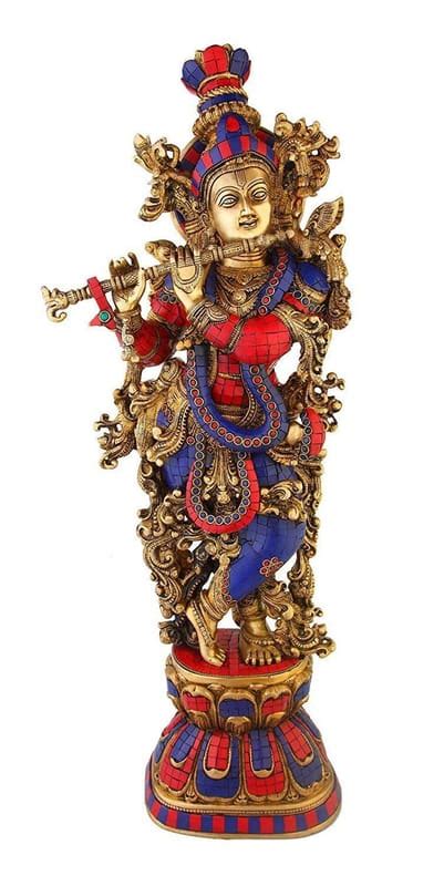 ARTVARKO Brass Metal Lord Krishna Idol Bhagwan Large Statue Multicolor ...
