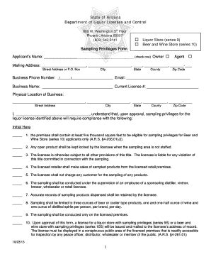 Fillable Online azliquor Sampling Privilages Form - Arizona Department ...