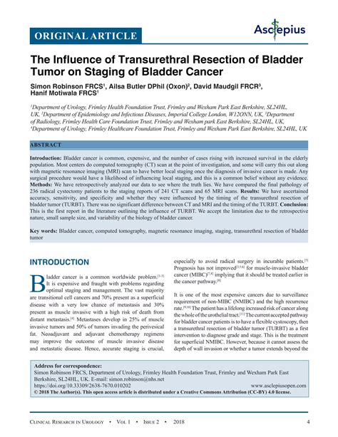 The Influence of Transurethral Resection of Bladder Tumor on Staging of Bladder Cancer | PDF ...