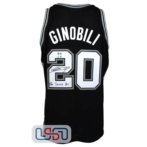 Manu Ginobili Signed "Go Spurs Go" Spurs Black Mitchell & Ness Jersey ...