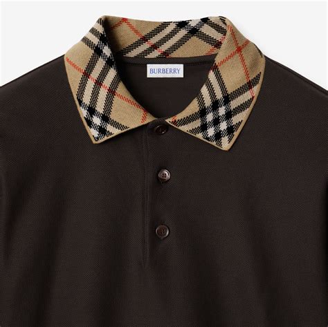 Long-sleeve Check Collar Cotton Polo Shirt in Clove brown - Men ...