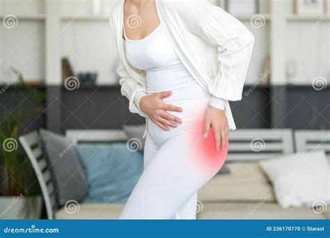Woman Suffering From Backache At Home. Lower Back Pain . Woman Feels ...