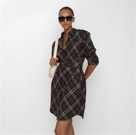 Check Cotton Flannel Shirt Dress in Truffle brown - Women | Burberry ...