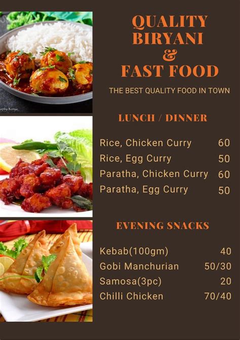 Menu at Quality Biriyani & First food, Hunachur