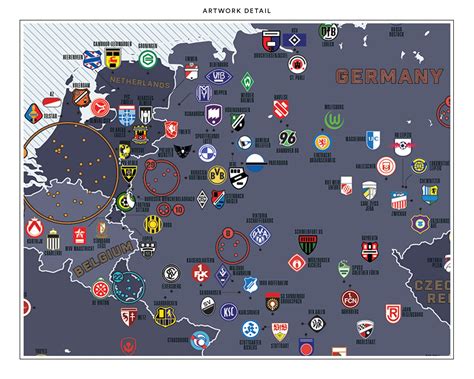 European Football Teams Map Print | Poster for Home | Gift for Sports ... - map of dutch football clubs