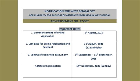 WB SET 2025 Exam Date Out, Check Official Eligibility Test Schedule
