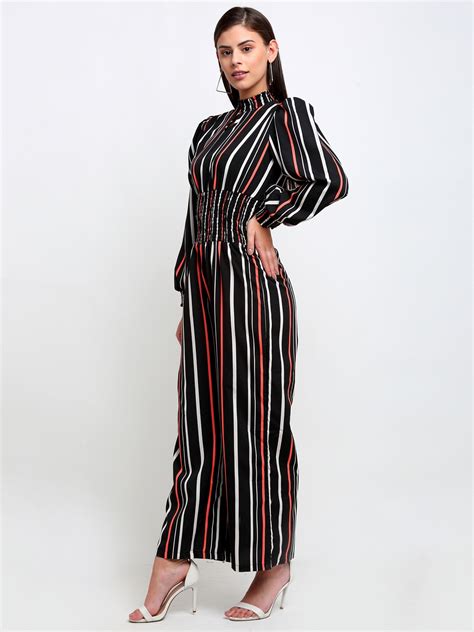 Emeros Keyhole Neck Smocked White, Black, Red Jumpsuit (Cuffs, Neckline ...