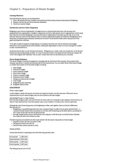 Image result for Master Budget Example