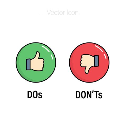 Do's and don'ts sign icon. Like, unlike symbol. Editable isolated ...