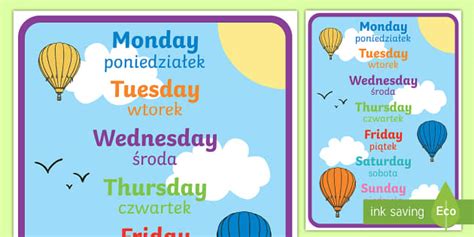 Days of the Week A4 Display Poster English/Polish - Twinkl