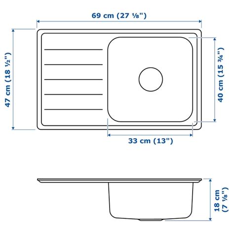 VATTUDALEN Inset sink, 1 bowl with drainboard, stainless steel, 69x47 ...