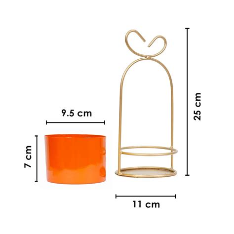 Hanging Orange Metal Planter on Gold Wire Stand | ThreadVibe Living