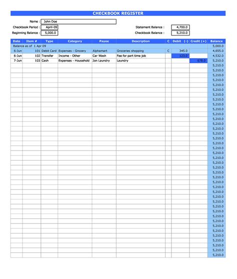 37 Checkbook Register Templates [100% Free, Printable] - Template Lab