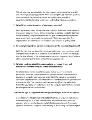 Image result for Computer Operator Interview Questions