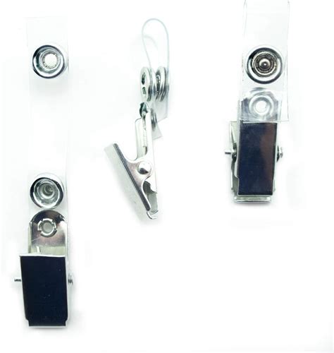 Metal Badge Clips with Clear Vinyl Straps, Snaps on ID Badge Holder, Clips to Clothing [Pack of ...