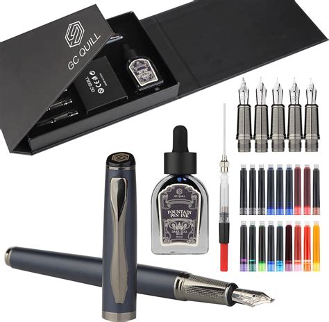 GC QUILL Fancy Fountain Pen Set - Includes 5 Nibs, Ink Bottle, Ink ...