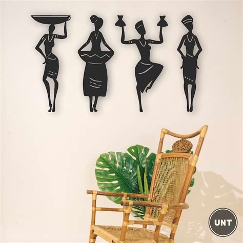 Buy Set of 4 African Women Wall Decoration Laser Cut Black MDF Online ...