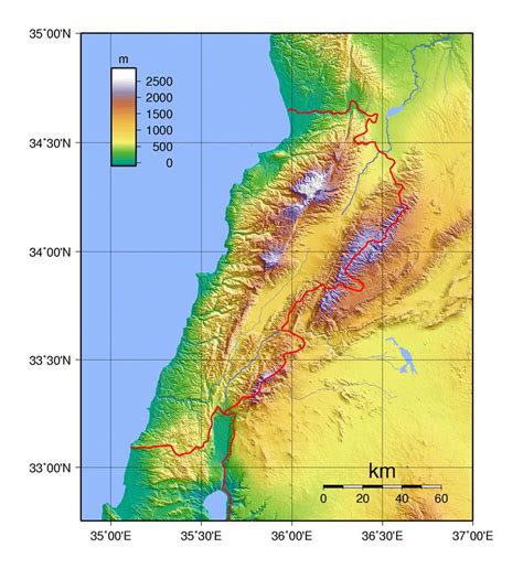 Detailed physical map of Lebanon | Lebanon | Asia | Mapsland | Maps of the World