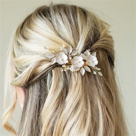 Ivory and Co Gardenia Gold Dainty Crystal and Pearl Floral Hair Clip