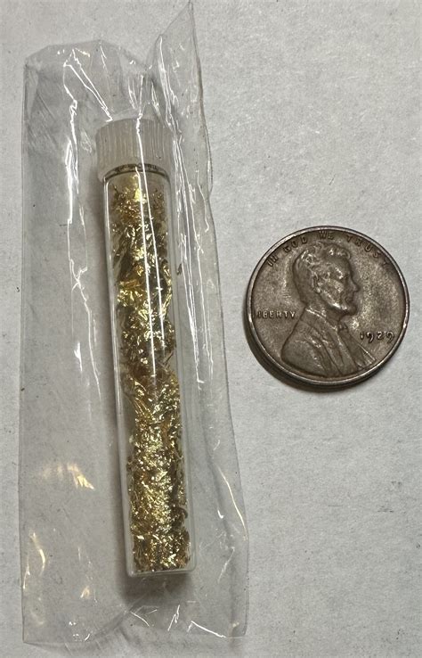 >24 Karat Gold Flakes in 2" Vial (Coin Shown For Size) | Property Room
