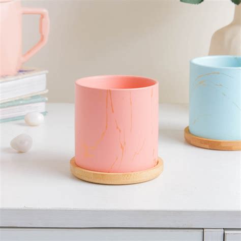 Fuzzy Peach Planter With Coaster Online - Premium Planter | Nestasia