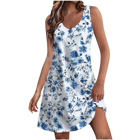 DeHolifer Womens Dresses Summer Floral Beach V-Neck Dresses Short ...