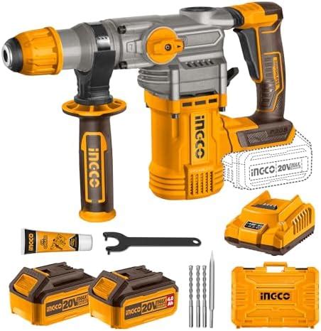 INGCO Lithium-Ion 20V Brushless Rotary Hammer, Φ28 in Concrete, 4.5J ...