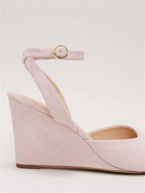 Phase Eight Suede Open Toe Wedges, Pale Pink