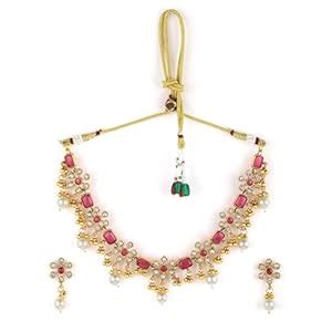 Rubans Women 22KT Gold Plated Brass Metal Ruby Studded White Beaded ...