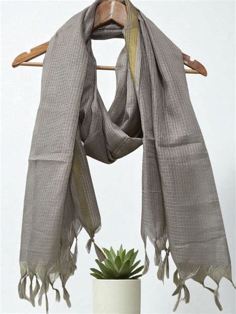 Plain Kota Doria Dupatta || Natural Grey Color || - Leheriya.com