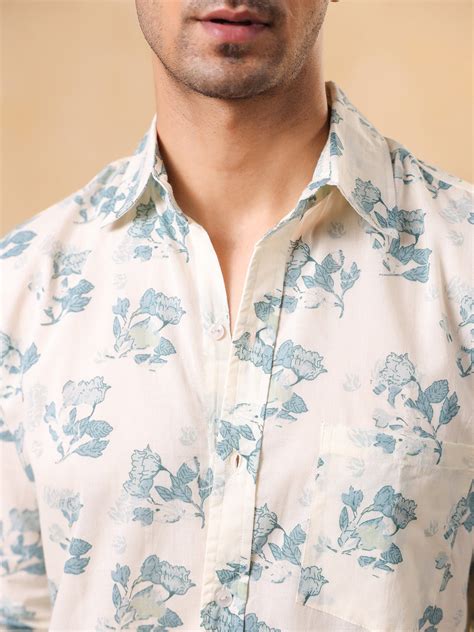 White Band Collar Printed Regular Fit Cotton Men's Shirt – Truloom.in