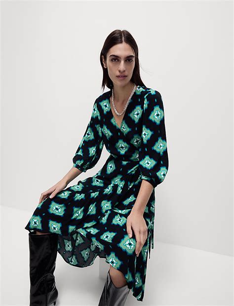 Buy Printed V-Neck Midi Wrap Dress at Marks & Spencer