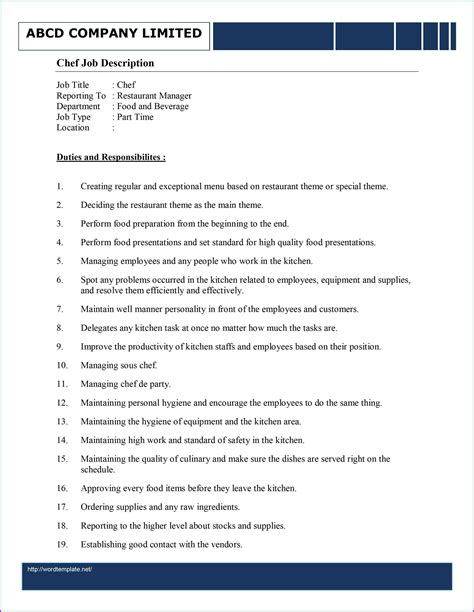 Sous Chef Job Description Template at Josephine Parks blog