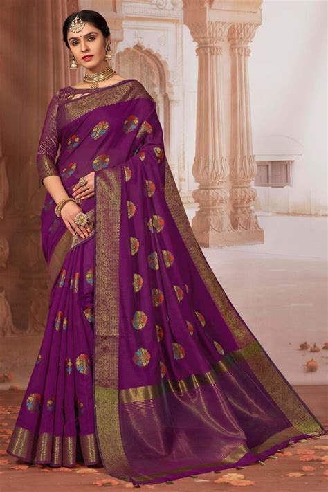Buy Weaving Work Purple Color Cotton Fabric Festival Wear Blissful Saree
