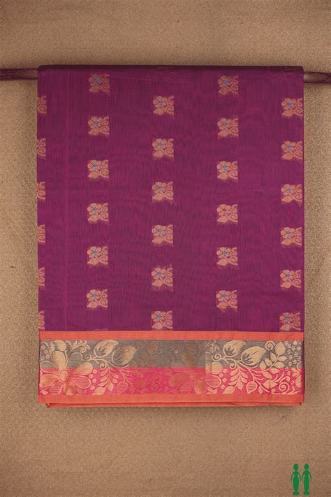Floral Zari Buttas Berry Purple Venkatagiri Cotton Saree – Sundari Silks