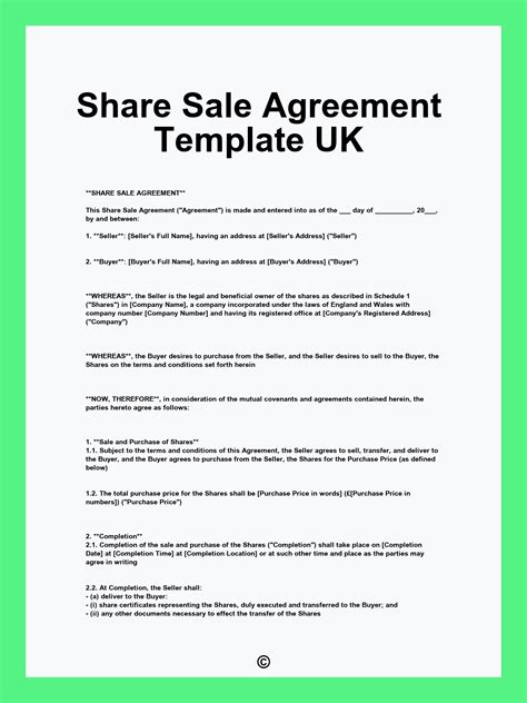 Share Sale Agreement Template UK