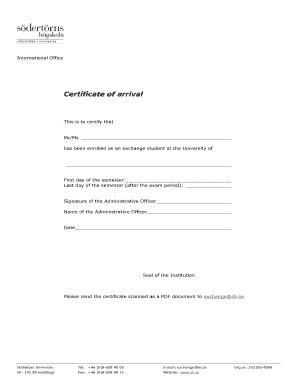 Fillable Online sh Certificate of arrival - shse Fax Email Print ...