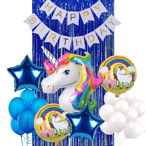 Wonder Balloons Unicorn Theme Birthday Decoration Blue Banner, Blue ...