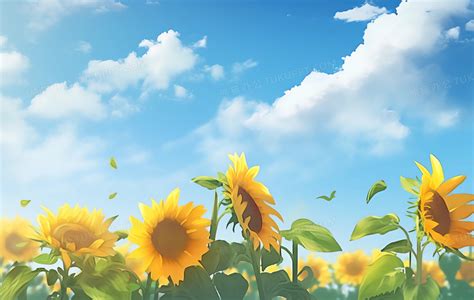 清新蓝天白云下向阳生长的向日葵插画图片素材下载_jpg格式_熊猫办公
