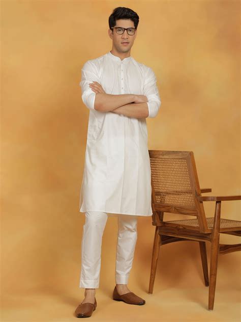 Men's Off White Cotton Silk Kurta And Pyjama Set – vastramay