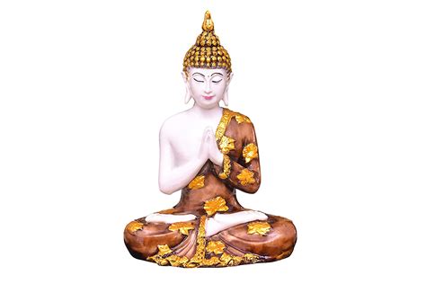 White and Brown Sitting Buddha Unique Handmade Showpiece for Centre Table