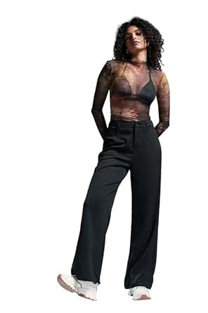 Buy FREAKINS Lacquer Black Wide Leg Adjustable Korean Pants (FKEN102087 ...