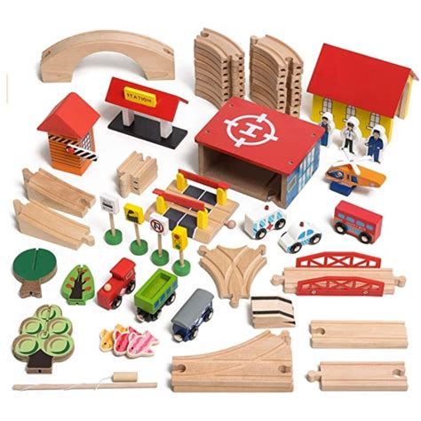 Wooden Train Track Toy Set with Vehicles (69 Pcs) | Car Toy for Kids ...