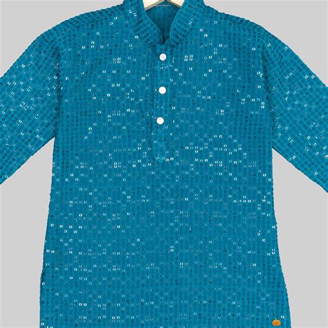 Buy Rama & Black Sequins Boys Kurta Pajama – Mumkins