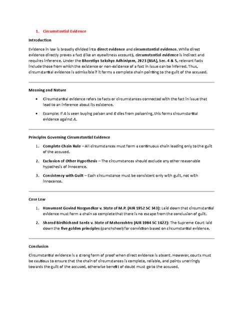 BSA Assignment Answers: Circumstantial Evidence, Res Gestae, Hearsay ...