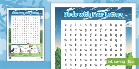 Birds with Four Letters Word Search