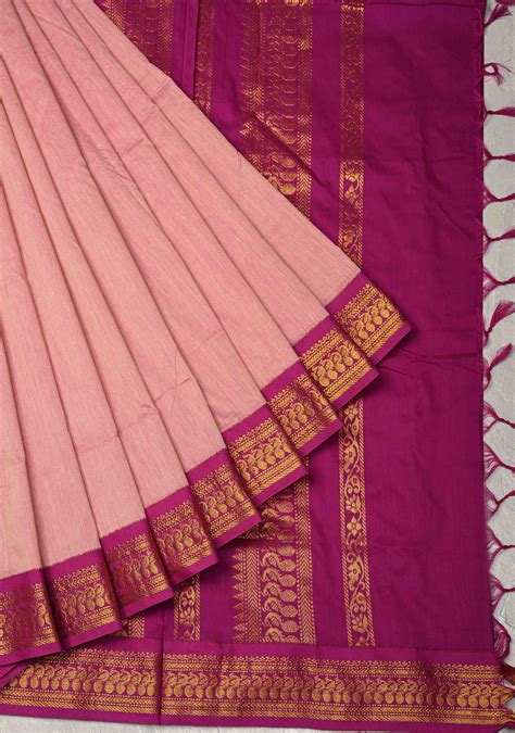 Onion Pink Venkatagiri Cotton Silk Saree with Contrast Zari Border ...