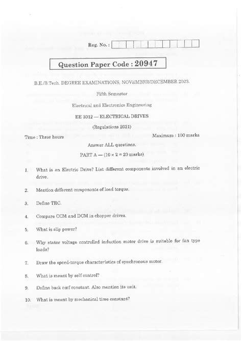 Electrical Drives - EEE-ND-2023-EE 3012 - Study Guide - Studocu